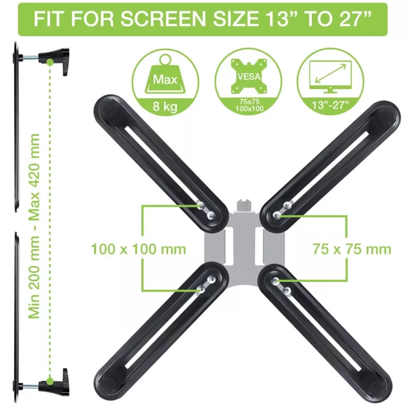 Adaptador de montagem TECHLY 364316 para monitores LCD/LED 13–27 polegadas, NON-VESA