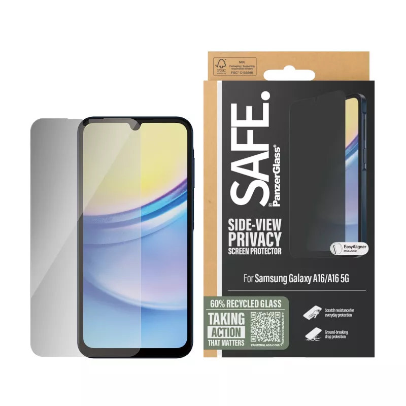 Proteção de ecrã com filtro de privacidade PanzerGlass SAFE. by ® Samsung Galaxy A16 | A16 5G | Ultra-Wide Fit