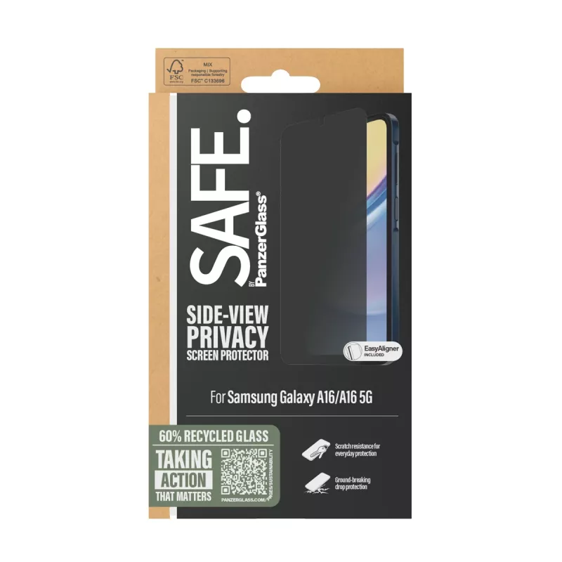 Proteção de ecrã com filtro de privacidade PanzerGlass SAFE. by ® Samsung Galaxy A16 | A16 5G | Ultra-Wide Fit