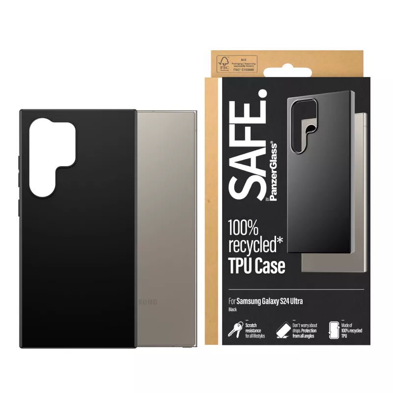 Capa TPU PanzerGlass SAFE Samsung Galaxy S24 Ultra preta transparente proteção