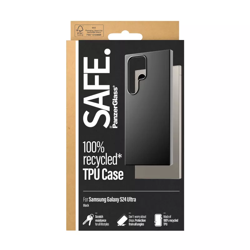 Capa TPU PanzerGlass SAFE Samsung Galaxy S24 Ultra preta transparente proteção