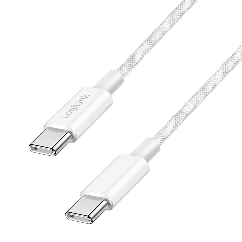 Cabo LogiLink USB 2.0 Type-C C/M para C/M revestimento em nylon 60 W branco 1,5 m