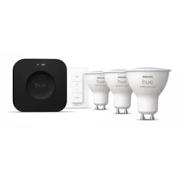Philips Hue White and Colour Ambience Starterkit: 3 lâmpadas GU10 + interruptor de regulação + Bridge Pro