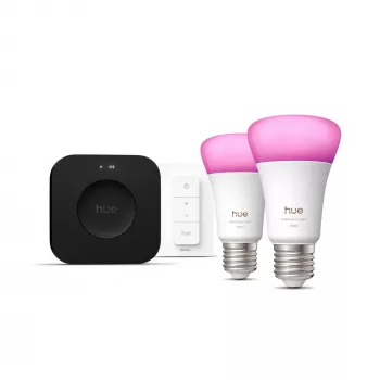 Philips Hue White and colour ambience Starterkit: 2 lâmpadas inteligentes E27 + interruptor de regulação + Bridge Pro