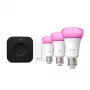 Conjunto de iluminação inteligente Philips Hue White and Colour Ambience Starter Kit — 3 lâmpadas inteligentes E27, interruptor de regulação, Bridge Pro, Bluetooth/Zigbee