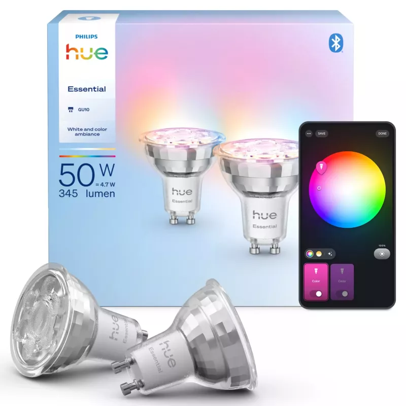 Philips Hue White and colour ambience Essential GU10 – projetor inteligente – 345 lm – 4,7 W – pack de 2