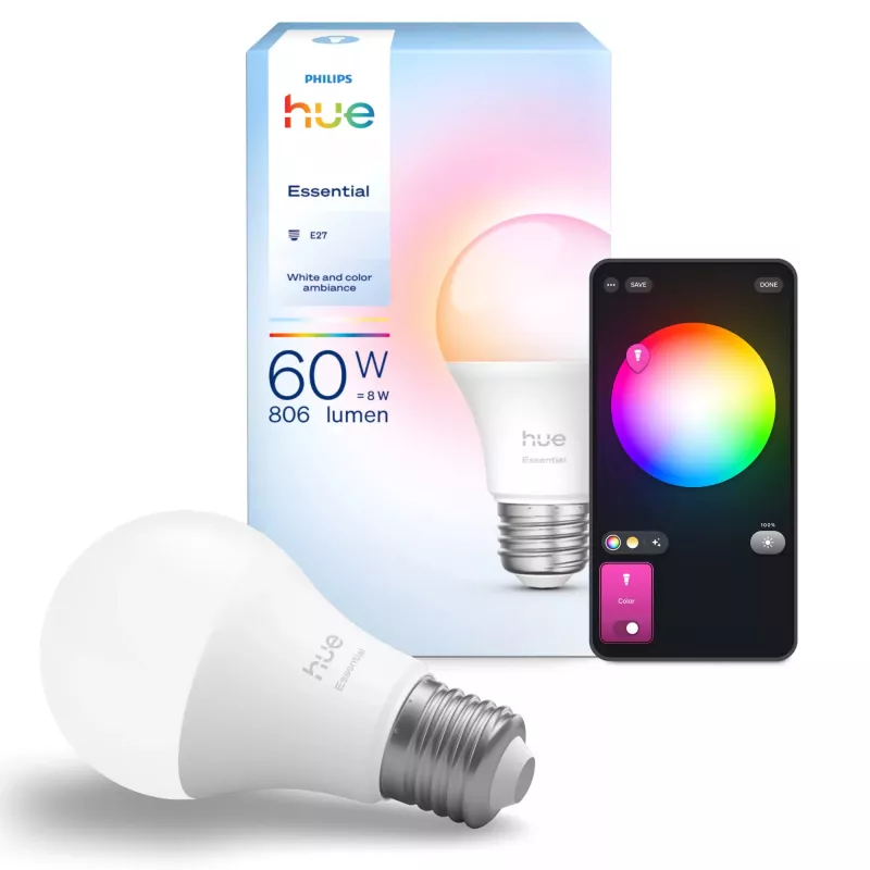 Lâmpada inteligente Philips Hue White and colour ambience Essential A60 – E27 – 806 lm – 8W