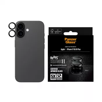 Proteção da câmara PanzerGlass Hoops Ceramic II para iPhone 17 16 16 Plus resistente a riscos resistente a choques