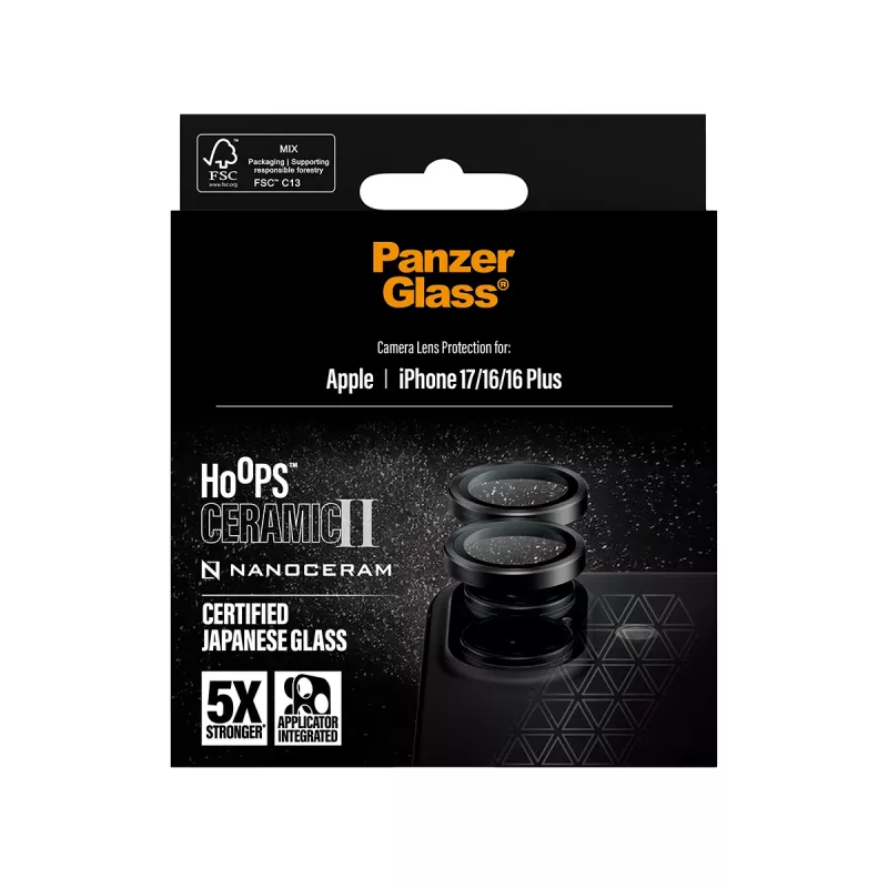Proteção da câmara PanzerGlass Hoops Ceramic II para iPhone 17 16 16 Plus resistente a riscos resistente a choques