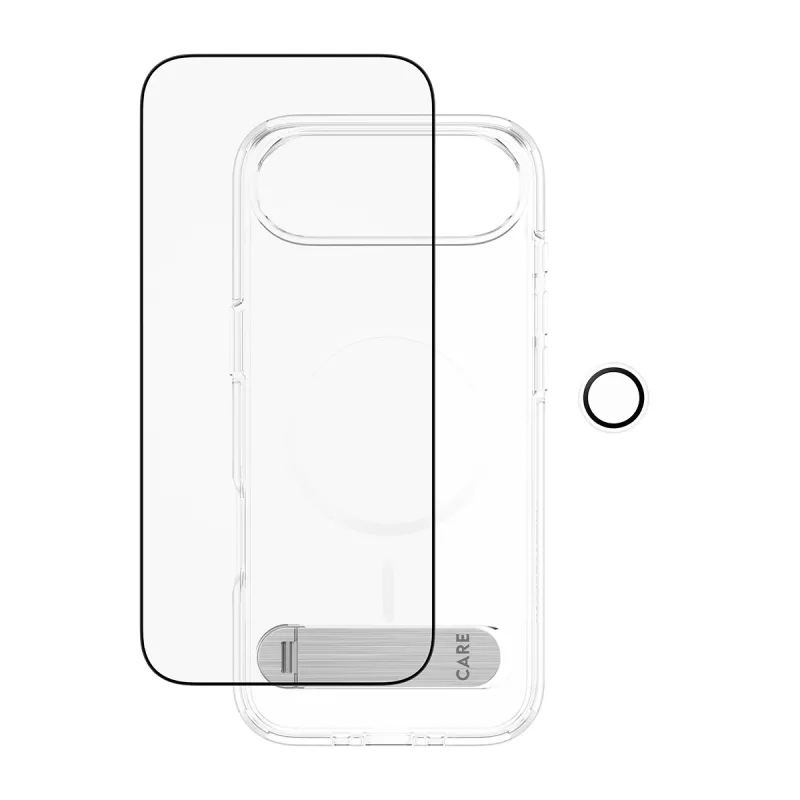 Conjunto de proteção PanzerGlass CARE 3-in-1 Feature Kick para iPhone Air — vidro temperado, PET, silicone, transparente