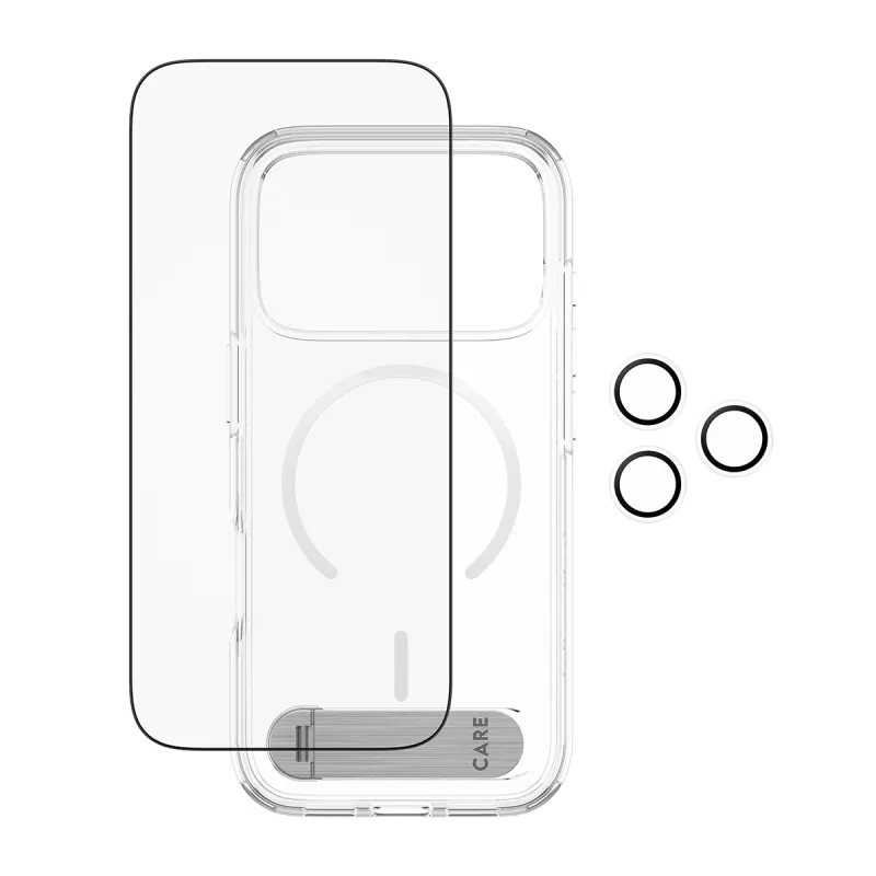 Capa de proteção PanzerGlass CARE Feature Kick 3w1 para iPhone 17 Pro com cobertura de câmara em vidro