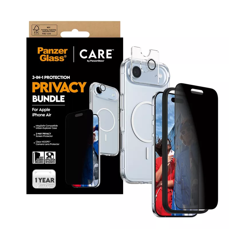 Capa de proteção PanzerGlass CARE para iPhone 17 Air — Privacy 3-in-1