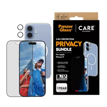 Capa de proteção PanzerGlass Case CARE para iPhone 17 com proteção de privacidade, funcionalidade 3-in-1