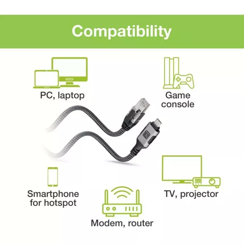 Cabo de rede TECHLY USB-C para Gigabit Ethernet RJ45, Cat6, 3 m, USB 3.2 Gen 1, F/UTP, preto
