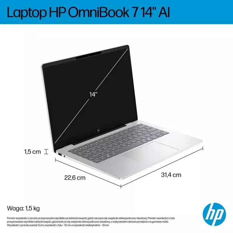 HP OmniBook 7 AI 14-fr0003nw Portátil, 14" 2K OLED, Intel Core Ultra 5 225U, 16 GB, 512 GB SSD, Windows 11 Pro