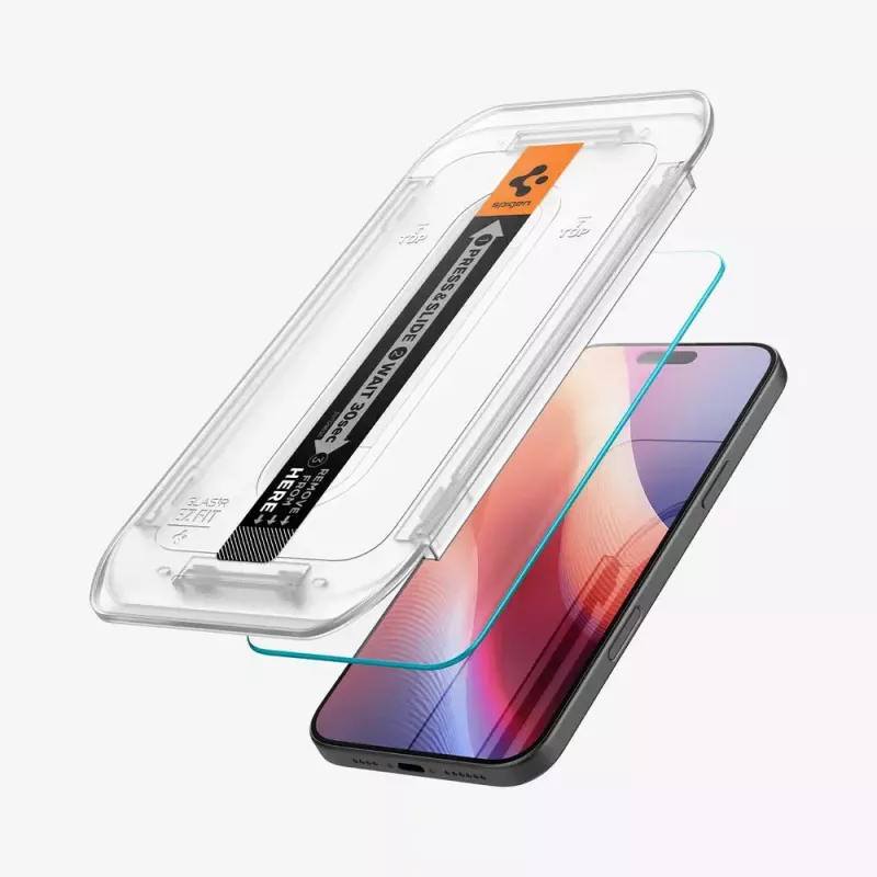 Spigen GLAS.tR EZ Fit Película protetora de vidro para iPhone 16 Pro Max / 17 Pro Max, pack de 2, transparente