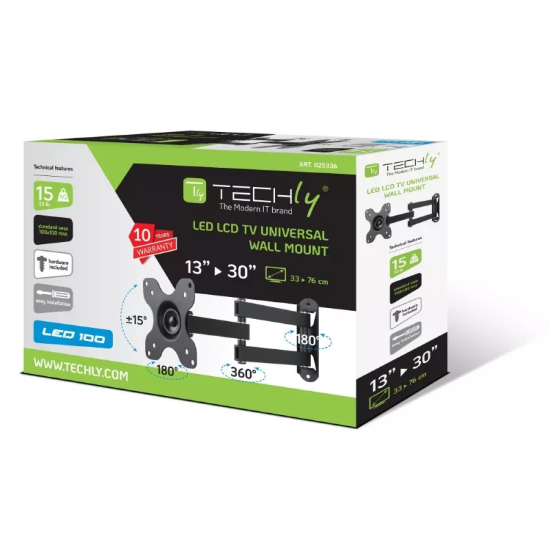 Techly suporte de parede para LCD LED 33-76,2 cm (13-30 polegadas) inclinável 2 articulações preto ICA-LCD 923B