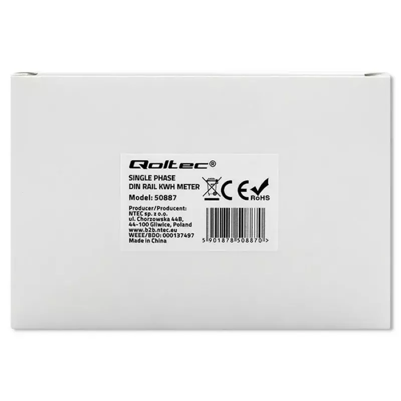 Contador de eletricidade monofásico QOLTEC 50887 1 fase 230V LCD fino