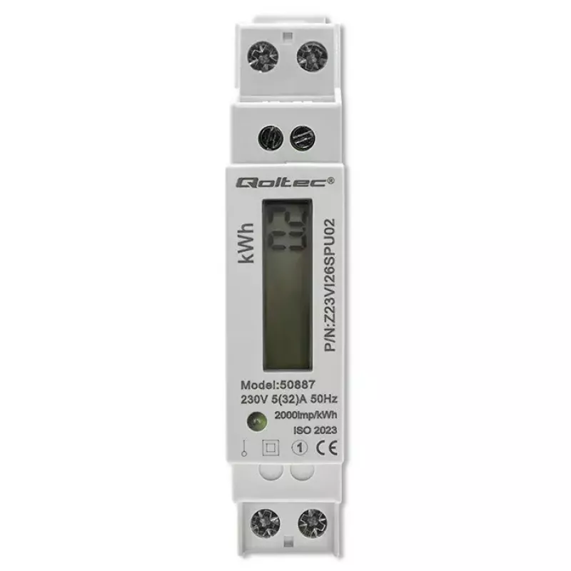 Contador de eletricidade monofásico QOLTEC 50887 1 fase 230V LCD fino