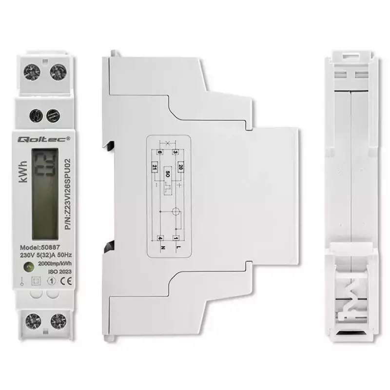 Contador de eletricidade monofásico QOLTEC 50887 1 fase 230V LCD fino