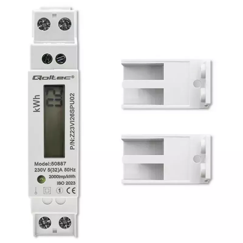 Contador de eletricidade monofásico QOLTEC 50887 1 fase 230V LCD fino