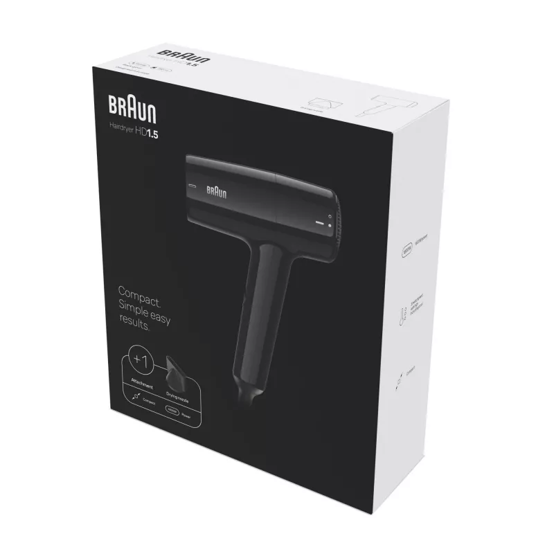 Secador de cabelo BRAUN BRHD150E 1500W design compacto, 1500 W, cabo dobrável