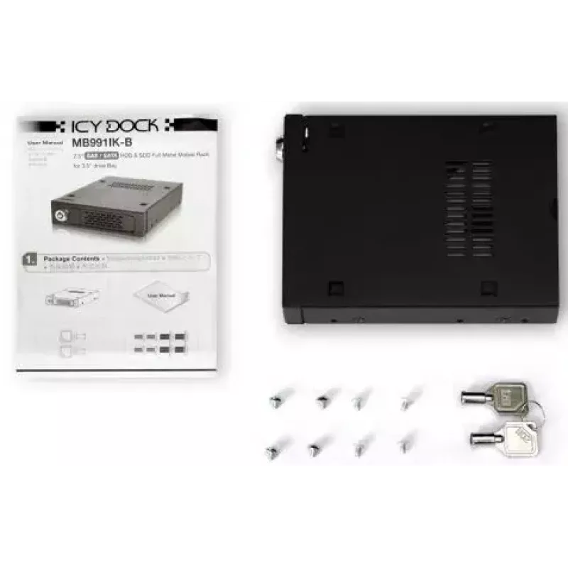 ICY BOX Moldura de troca de disco MB991IK-B, 6,40cm (2.5), SAS - SATA, alta qualidade, moldura de troca em alumínio preto para discos de 6,40cm (2.5) com S
