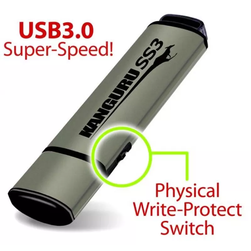 Kanguru SS3™ SuperSpeed USB3.0 64GB |Pen USB segura| Interruptor físico de proteção contra escrita | Compatível com Windows 