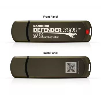 Kanguru Defender 3000™ SuperSpeed USB 3.0 64 GB | Pen drive segura | FIPS 140-3 Nível 3 em preparação, FIPS 140-2 Nível 3 certificado | Encriptação de hardware AES-XTS 256-bit | Conforme TAA |