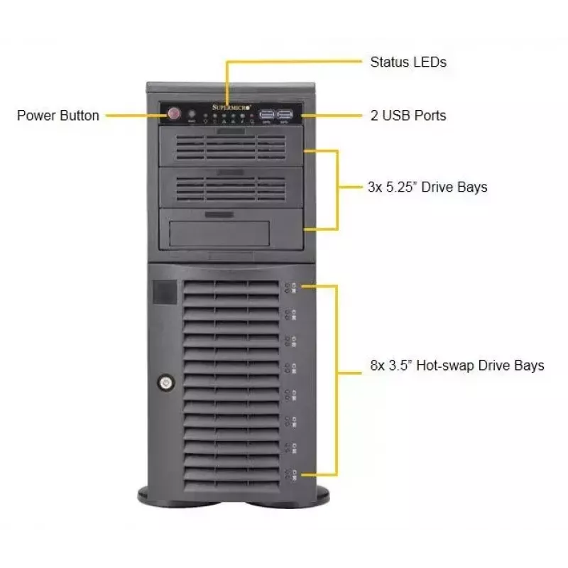 Caixa de computador Supermicro SuperWorkstation 7049A-T Rack 4U Preto