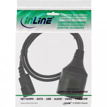 Cabo de alimentação InLine, C14 para conector fêmea Schuko, preto, 3m