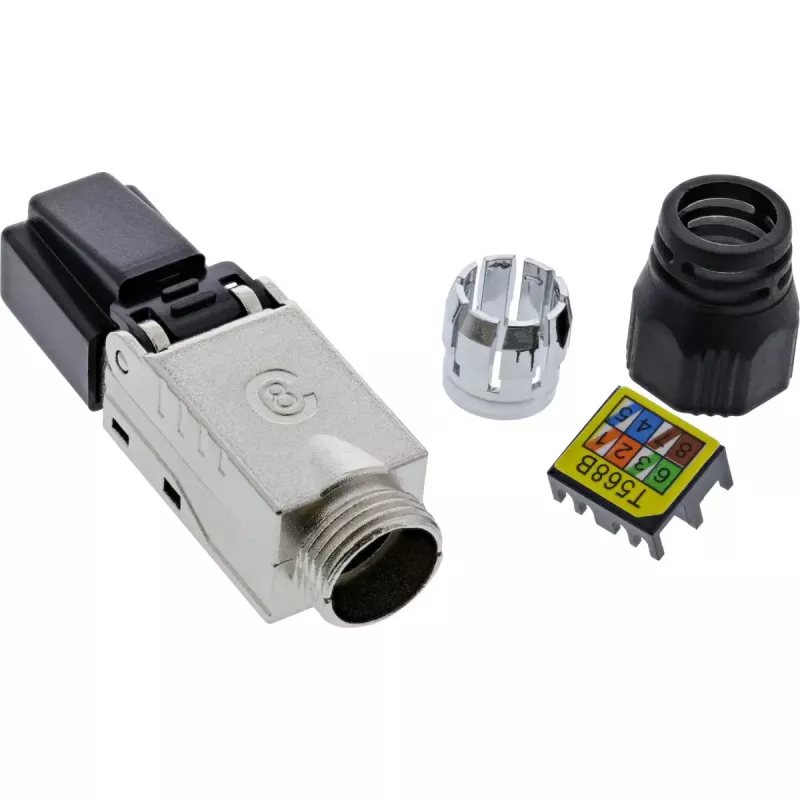 Ficha RJ45 InLine Cat.8.1 2000MHz, montagem em campo, blindada, com tampa de rosca