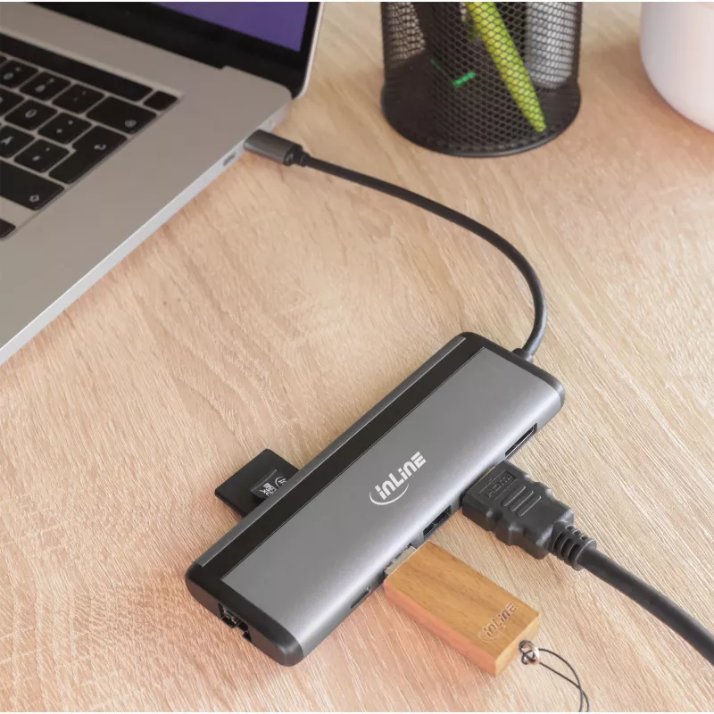 Multihub USB-C 8-em-1 InLine, HDMI, DP, USB 3.2, PD 3.0 100W, MST