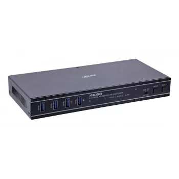 InLine 57885G Switch KVM, 2 vias, HDMI & DP, monitor duplo, 4K60Hz, hub USB, preto