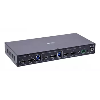 InLine 57885G Switch KVM, 2 vias, HDMI & DP, monitor duplo, 4K60Hz, hub USB, preto