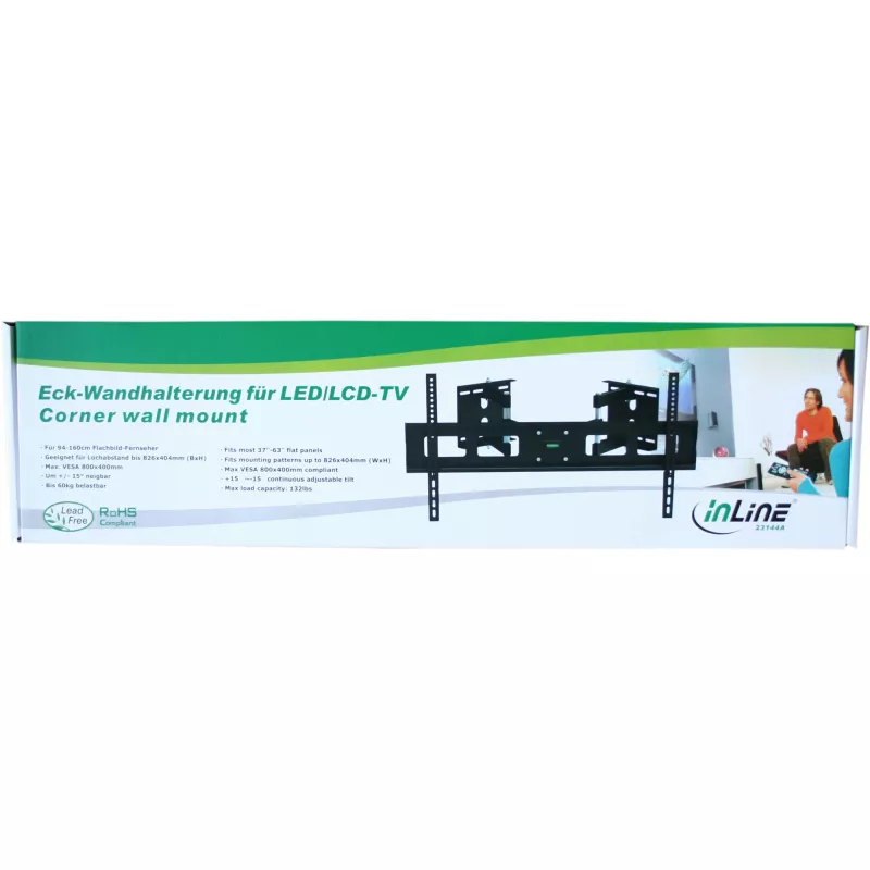 Suporte de parede de canto InLine para TFT / LED / Plasma 37 polegadas a 63 polegadas até 60 kg