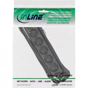 Régua de tomadas InLine, 6 tomadas Schuko CEE 7/3, preto, 5 m