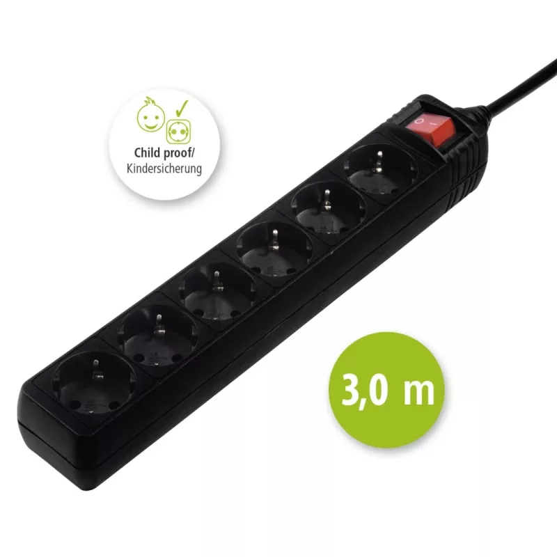 Hama 137265 Régua de tomadas 3 m 6 saídas AC interior preto