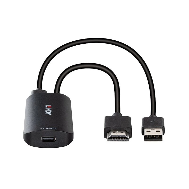 Conversor HDMI para USB Type-C Lindy 43423 com entrada de alimentação USB, cabo de 0,2 m, conectores HDMI + USB-C