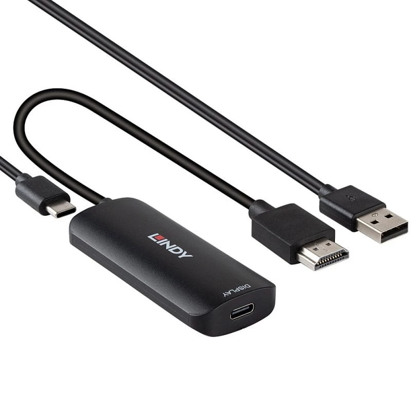 Conversor HDMI para USB Type-C Lindy 43423 com entrada de alimentação USB, cabo de 0,2 m, conectores HDMI + USB-C