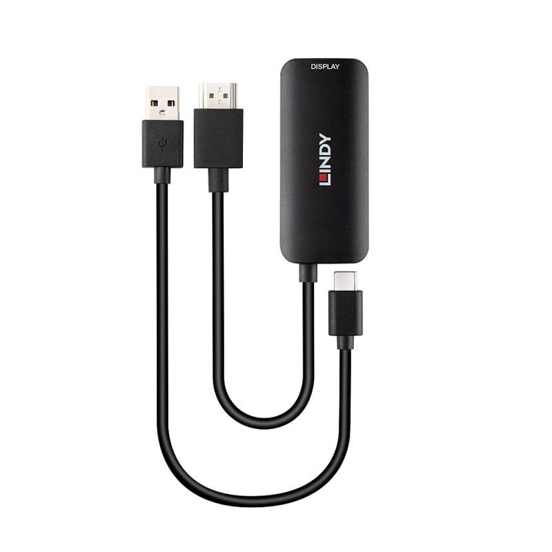 Conversor HDMI para USB Type-C Lindy 43423 com entrada de alimentação USB, cabo de 0,2 m, conectores HDMI + USB-C