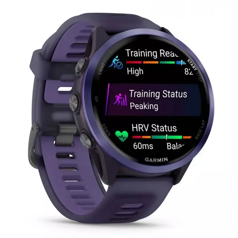 Smartwatch GARMIN Forerunner 570 47 mm — 1.4 polegadas AMOLED 454×454, Ecrã tátil, Wi‑Fi, GPS, 8 GB, Violeta, 50 g
