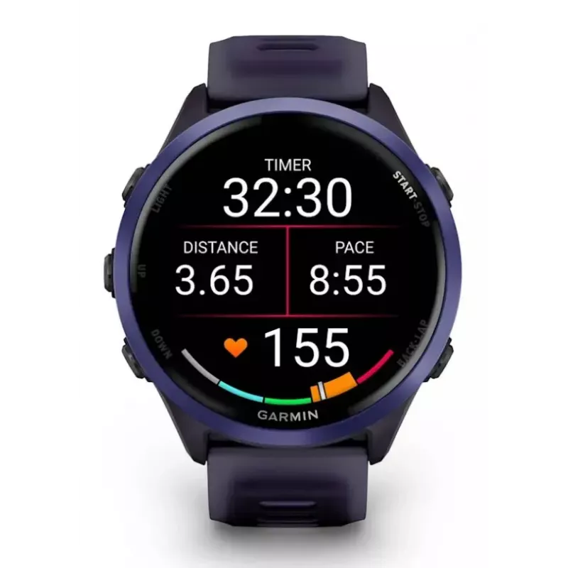 Smartwatch GARMIN Forerunner 570 47 mm — 1.4 polegadas AMOLED 454×454, Ecrã tátil, Wi‑Fi, GPS, 8 GB, Violeta, 50 g