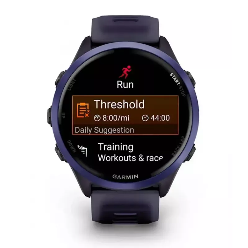 Smartwatch GARMIN Forerunner 570 47 mm — 1.4 polegadas AMOLED 454×454, Ecrã tátil, Wi‑Fi, GPS, 8 GB, Violeta, 50 g