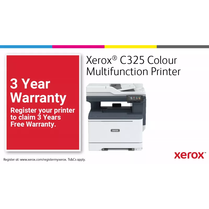 Xerox C325 A4 33ppm cópia/impressão/digitalização/fax sem fios frente e verso PS3 PCL5e/6 2 bandejas total 251 folhas