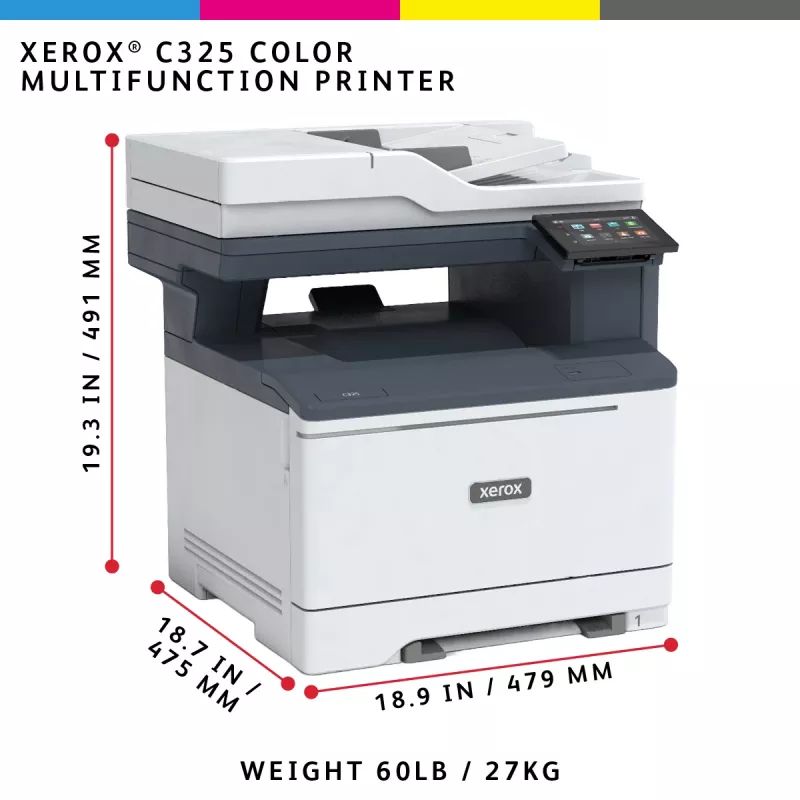 Xerox C325 A4 33ppm cópia/impressão/digitalização/fax sem fios frente e verso PS3 PCL5e/6 2 bandejas total 251 folhas