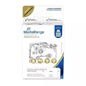 Cassete de fita plástica MediaRange TZ-251 24 mm 8 m preto sobre branco