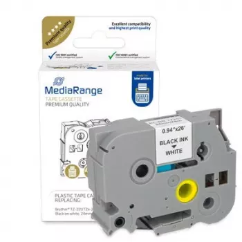 Cassete de fita plástica MediaRange TZ-251 24 mm 8 m preto sobre branco