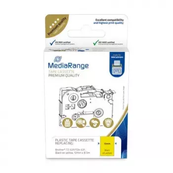 Cassete de fita plástica MediaRange TZ-631 12 mm preto sobre amarelo