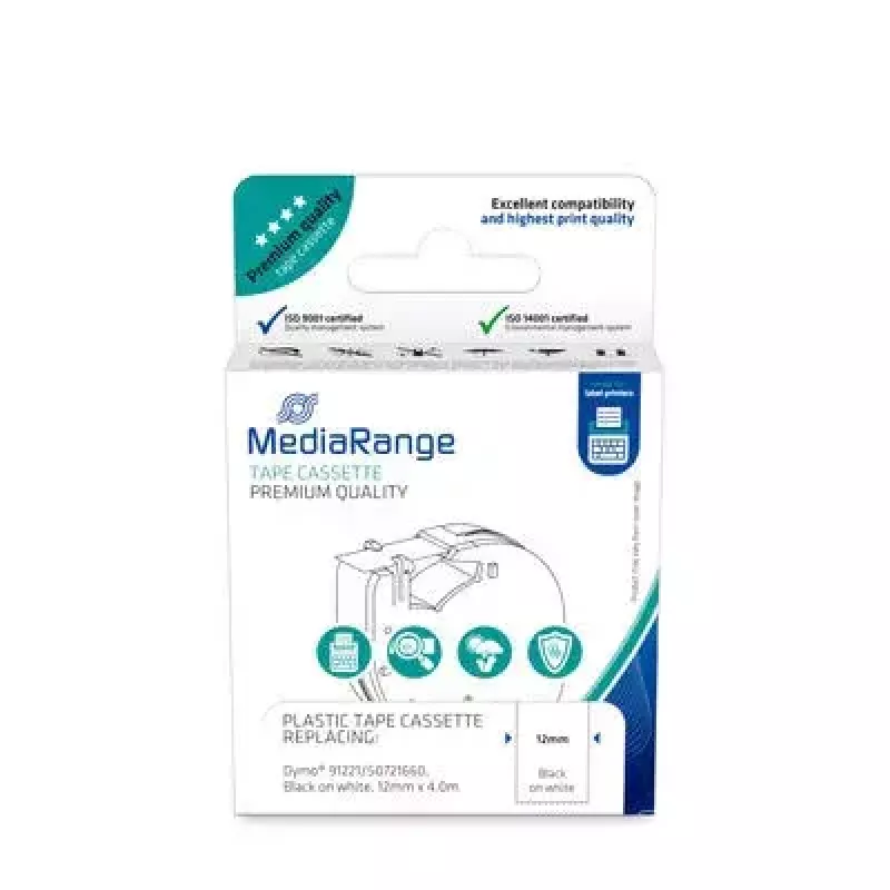 Cassete de tinta plástica MediaRange MRDY91221 para Dymo 91221